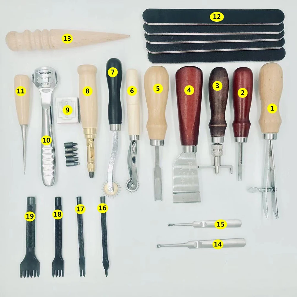 

18 Pcs DIY Handmade Leather Tool Set Hand Stitched Set Leather Craft Set Sewing Saddle Groover DIY Drilling Grinding Needle Buck