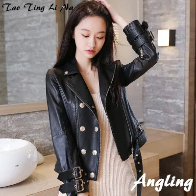 Tao Ting Li Na Women Spring Genuine Real Sheep Leather Jacket R44