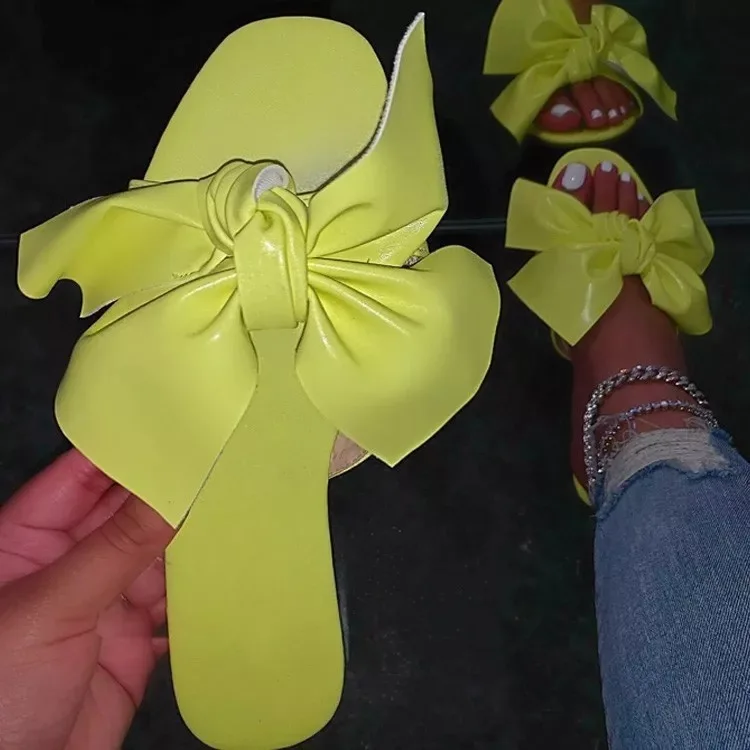 

Women's Slipper Summer Big Bowknot New Thick Bottom Casual Women's Comfortable Beach Slippers Solid Non-slip Slides