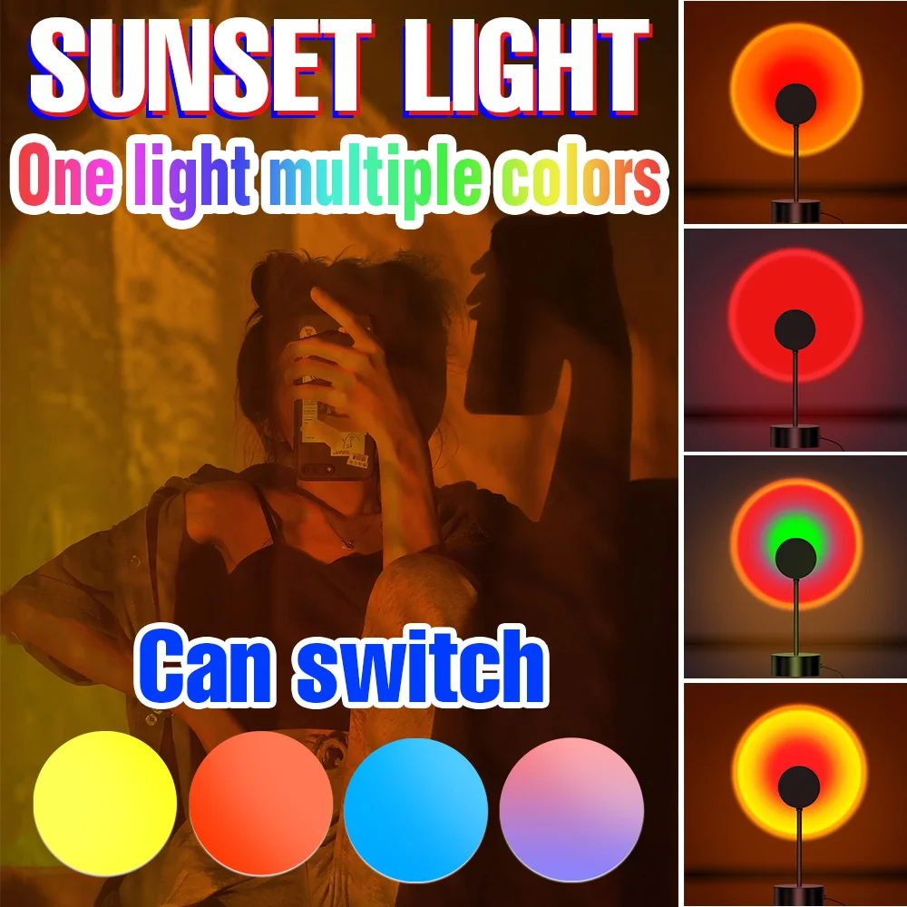 

USB Sunset Lamp Led Rainbow Atmosphere Floor Lamp Led Sunset Projection Light Bulb 5V Desk Lamp Take Pictures Background Light