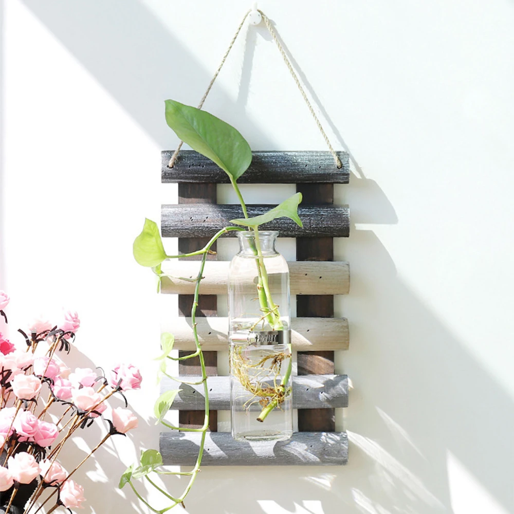 Ретро деревянный контейнер для растений подвесной стеклянный цветок ваза