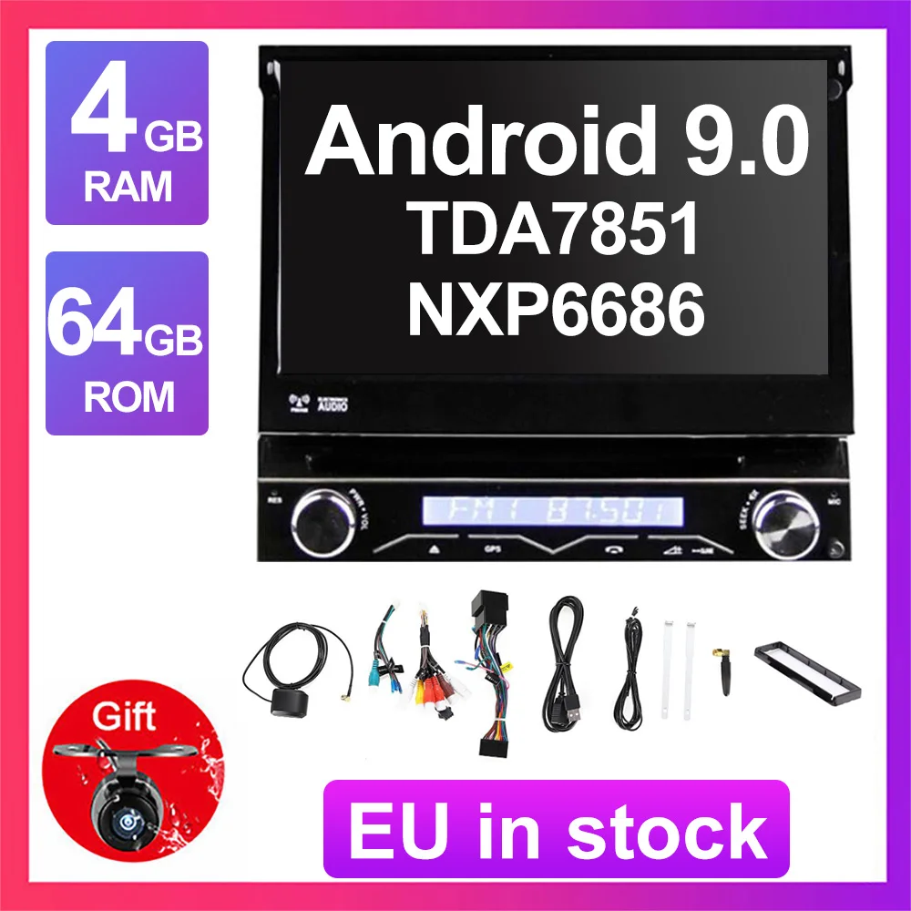 Eunavi Универсальный 1 din " Android 9,0 автомобильный Радио dvd-плеер стерео четырехъядерный 1din gps Навигация стерео bluetooth wifi rds usb - Цвет: 4G 64G PX5 Android 9