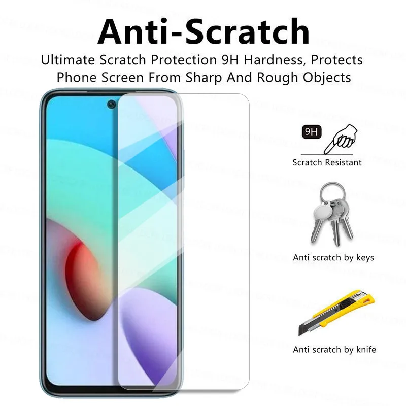 Protector de pantalla de vidrio transparente para Xiaomi Redmi 10, 9 T, 9A, 9C, 9, pel&iacute;cula de lente de c&aacute;mara de cristal templado para Redmi Note 10T, 10 S-2