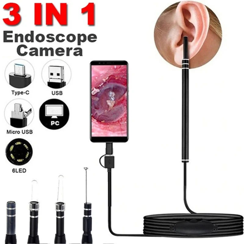 

1Set In Ear Cleaning Endoscope Usb Visual Ear Spoon 5.5Mm Mini Camera Android Pc Ear Pick Otoscope Borescope Tool Health Care