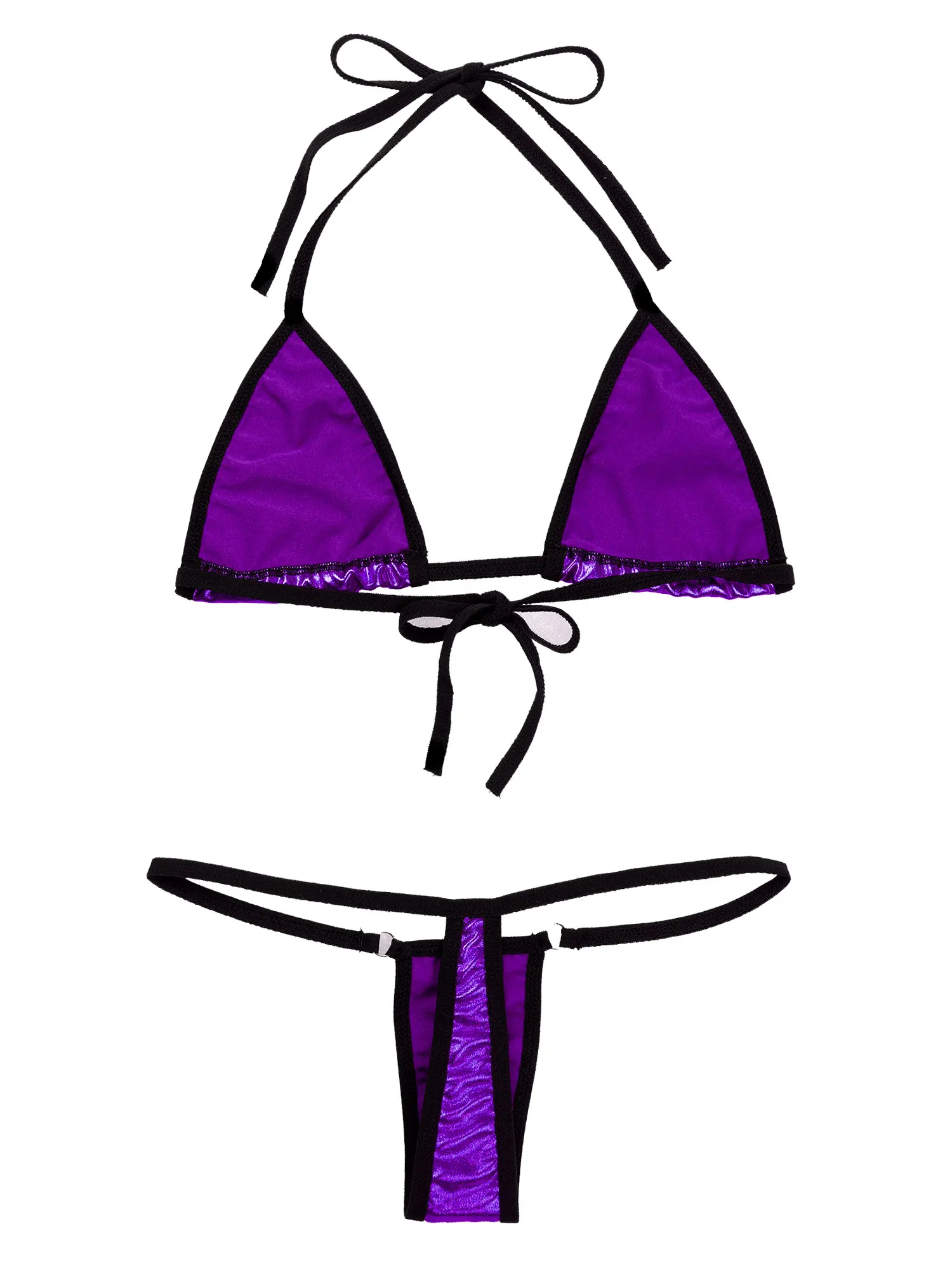 Женский однотонный Блестящий бикини Tiaobug из искусственной кожи 2 шт. купальник с