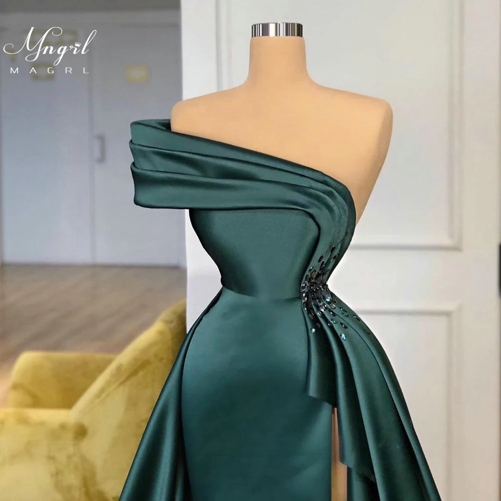 

MNGRL Luxury Evening Dress One-shoulder Long Sleeves Hand-applied Diamonds Glittering 2021 New Evening Dress Party Dress