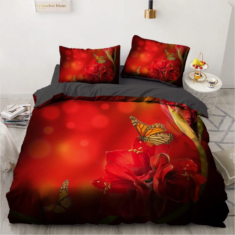 

Bedding Sets 3D Plant Flower Rose Duvet Quilt Cover Set Comforter Bed Linens Pillowcase King Queen Full Double Home Texitle