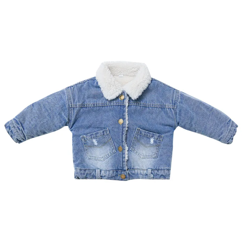 

Girls' Lamb Wool Denim Coat Korean Style Winter Clothes Baby Fashionable Cotton Coat Children's Clothing Coat Fashion