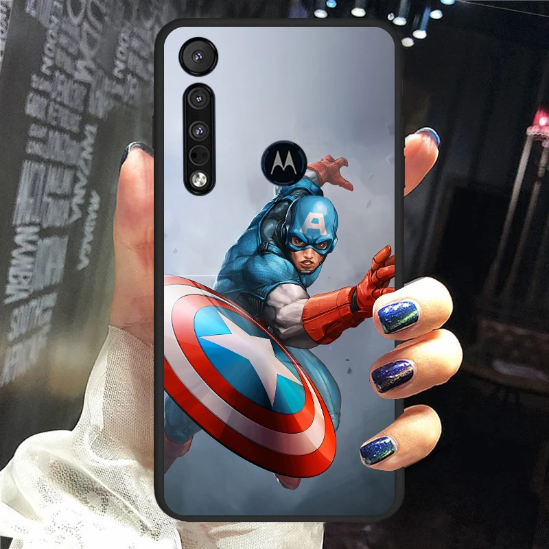 

Captain America Marvel for Motorola G9 G8 G E7 E6 One Play Marco Hyper Fusion Stylus Power Edge Plus Soft Black Phone Case