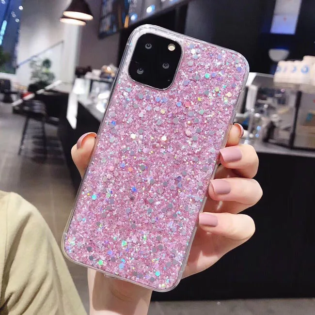 Розовый Блестящий блестящий чехол для телефона с блестками для iphone 11, 11Pro, Max, XS, Max, XR, X, 6, 6 S, 7, 8 Plus, цветной блестящий чехол s - Цвет: Розовый