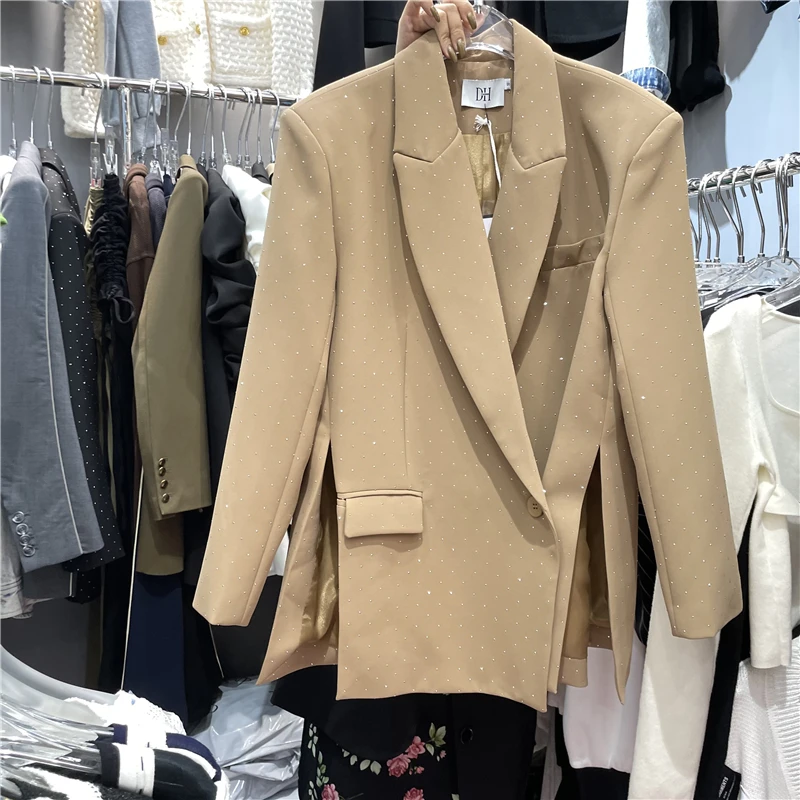 

SuperAen Autumn New Hot Drill Notched Single Button Solid Loose Jacket Office Lady Women Blazers