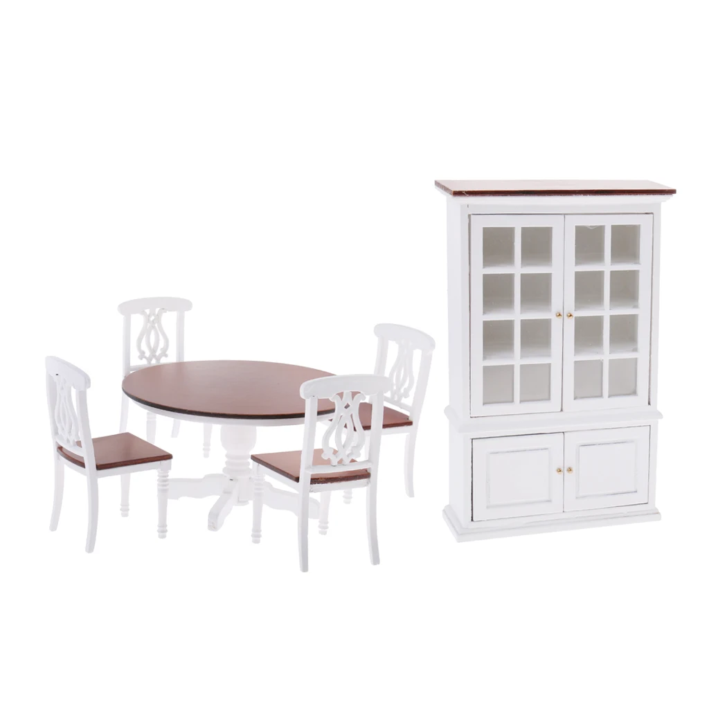 

Dolls House Table Chairs Cupboard Furniture Dining Room Decoration 1/12th