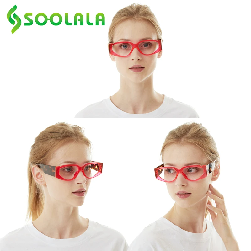 

SOOLALA Rectangle Reading Glasses Women Wide Arms Eyeglasses Frame Farsighted Magnifying Reader Presbyopic Glasses +0.5 0.75 1.0