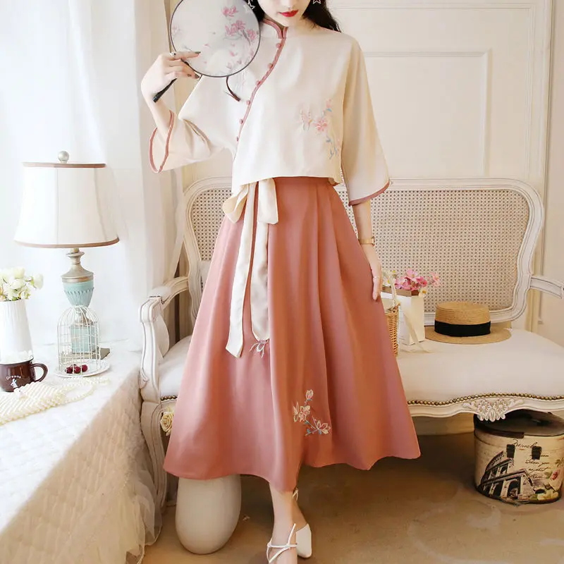 Женское шифоновое платье Hanfu винтажный костюм из двух предметов в традиционном