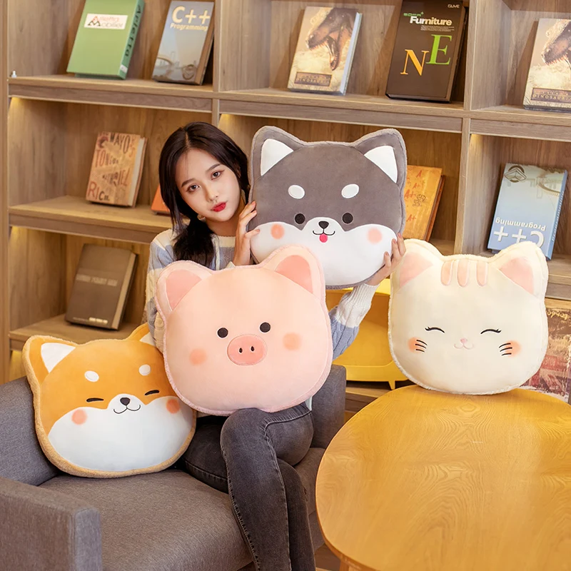 

4 Styles Cartoon Soft Animals Pillow Lovely Shiba Inu/Cats/Pink Pig/Husky Dog Plush Toys Sofa Chair Cushion Home Decor Girl Gift