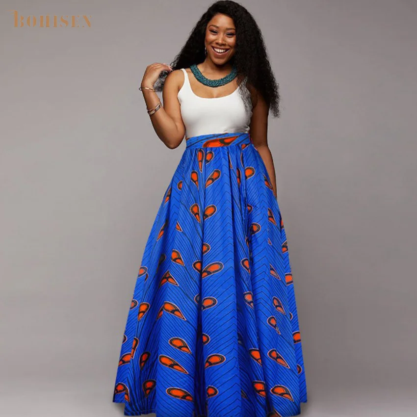BOHISEN в африканском стиле юбки для девочек однотонное Для женщин модные Дашики с