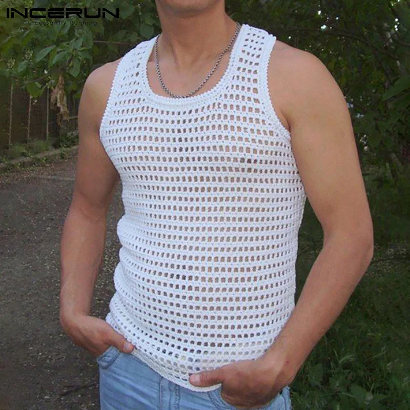 

America Style New Men's Sexy Mesh Sleeveless Vests See Through Male Breathable Leisure Wear Stretch Tank Tops S-5XL INCERUN