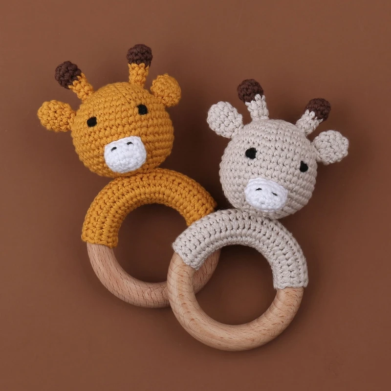 

Baby Teether Cartton Animal Crochet Wooden Teething Rings DIY Teething Rattle 124D
