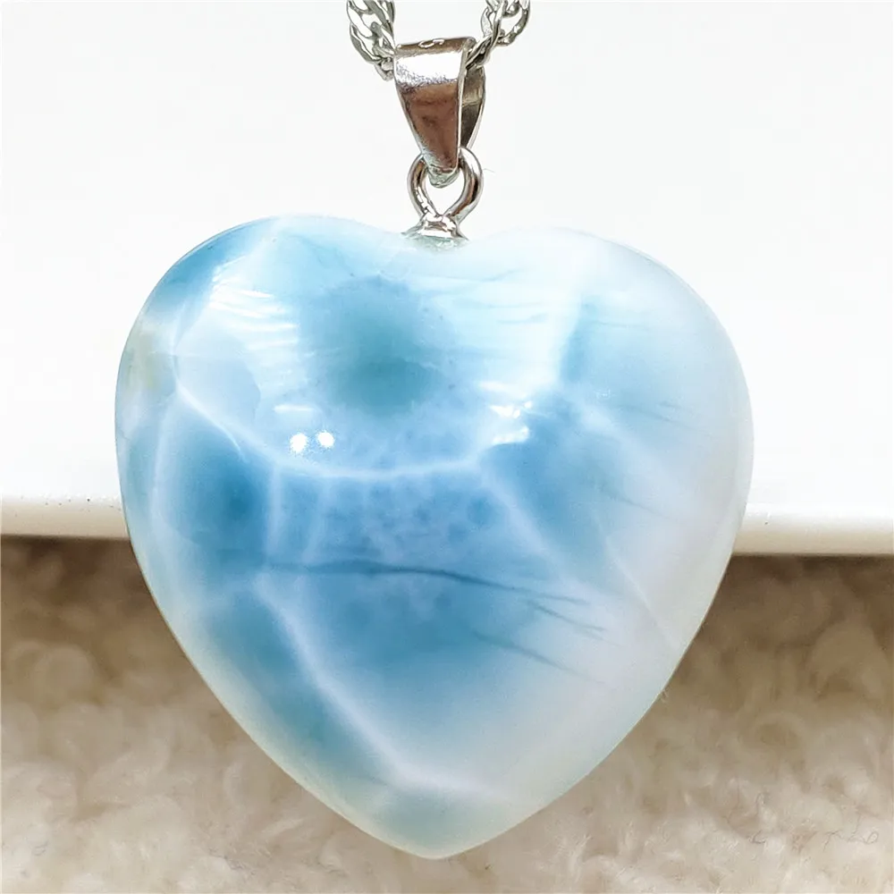 

Genuine Natural Blue Larimar Heart Pendant Women Men Water Pattern 22x22x11mm Crystal Love Necklace From Dominia AAAAA