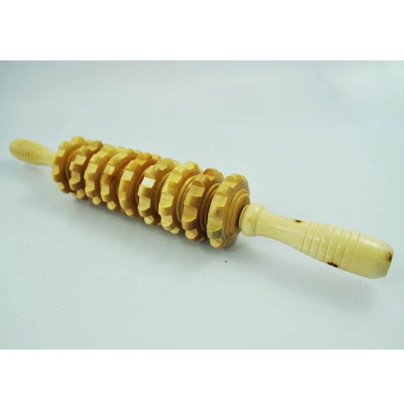 Lady Home Wooden Wheel 9 Rollers Belly Health Massager |