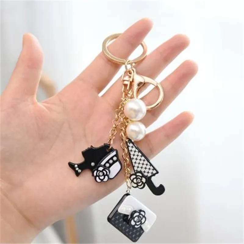 

Flowers Key Ring Tassel Car Key Chains Lady Bag Fashion Charm Accessories Rose Flower Pearl Keychain Party Gift Jewerly