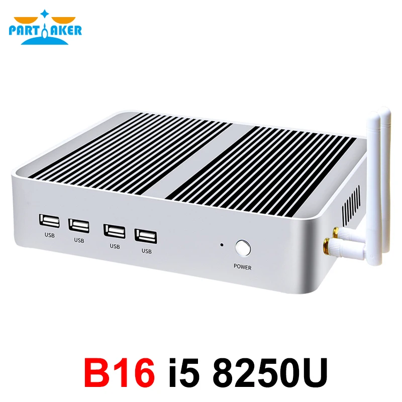 Partaker Fanless Mini Computer Intel i5 8265U i5 8250U i5 8259U 2*DDR4 Msata+M.2 PCIE Mini PC Windows 10 HTPC Nuc VGA HDMI WiFi