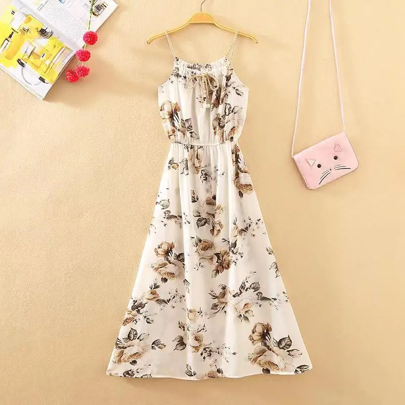 Шифоновое длинное платье с цветочным принтом и лямкой через шею женские платья