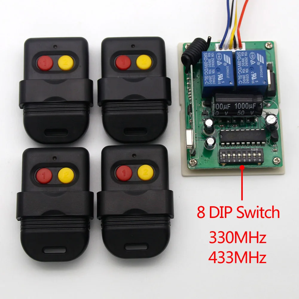 

SMC65327L-3CP SMC5326P-3 8 DIP Switch 2 Channels Receiver Controller Remote Control 330mhz 433mhz Gate Garage Door Receiver