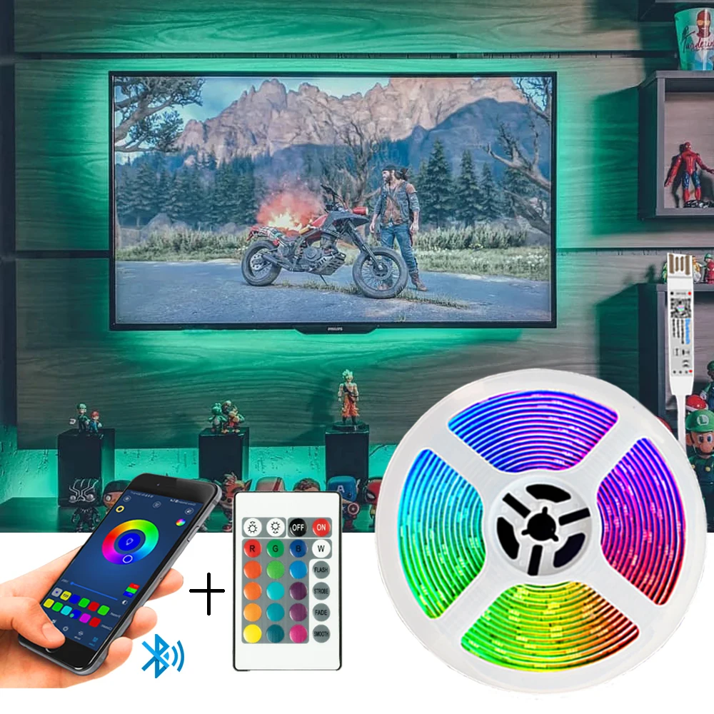 

RGB 5050 5V LED Strips Light Bluetooth Flexible Lamp 1M 2M 3M 4M 5M Tape Diode Desk Screen TV Background Room Lighting USB Cable