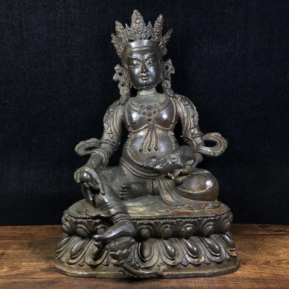 

Home Decor 10" Tibet Buddhism Temple Old Bronze Cinnabars Yellow God of Wealth Buddha Statue Zang La Sebo Esoteric Guardian