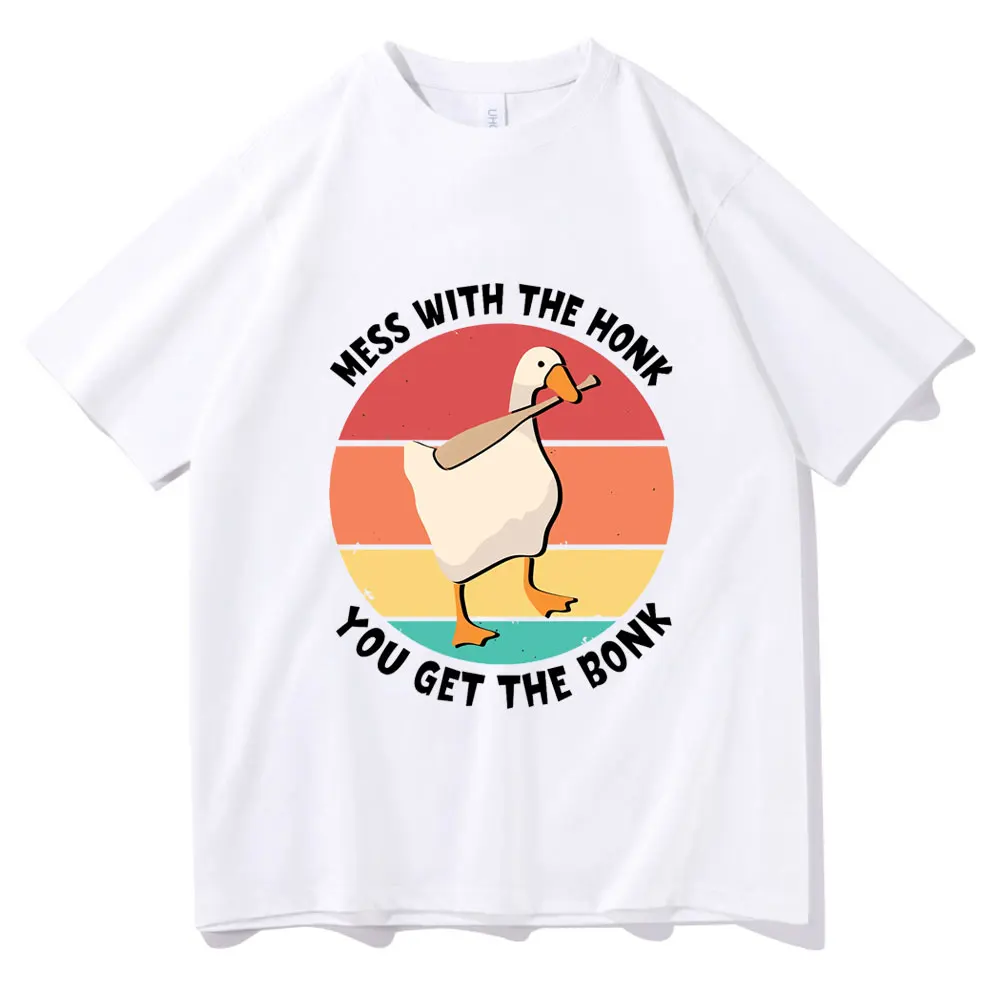 

New Mens Loose T Shirts Tops Mess with The Honk You Get The Bonk Tee Shirt Funny Duck Print Tshirt Men Women Cute Kawaii T-Shirt