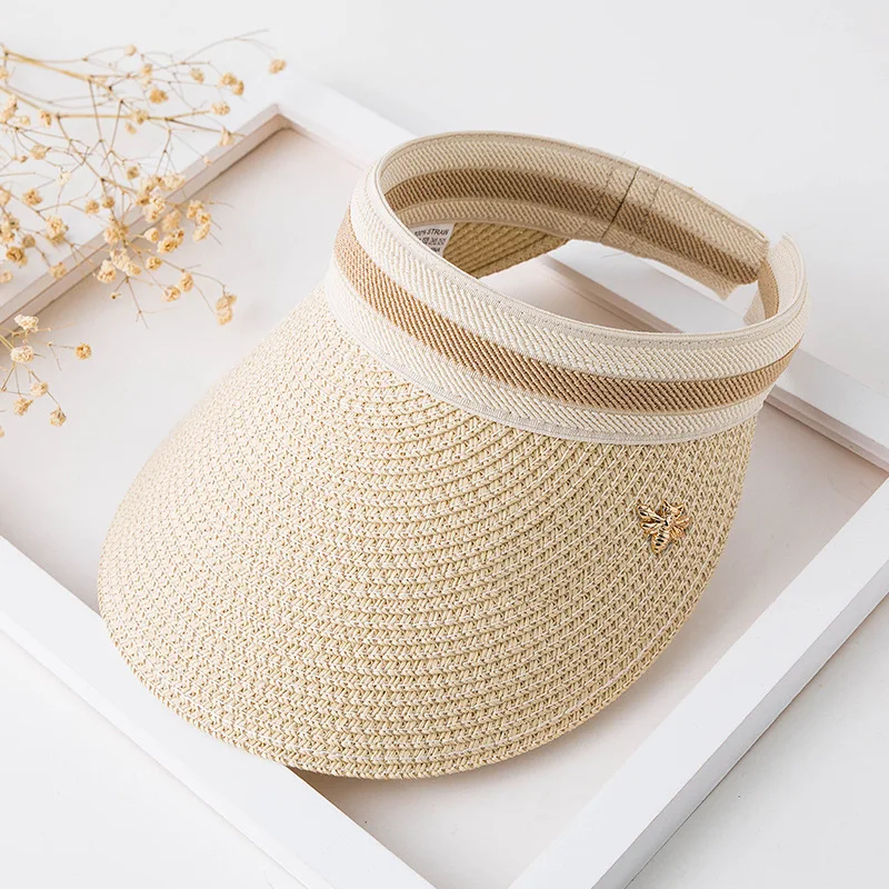 Beige honeybee Модная женская соломенная шляпа женская летняя Солнцезащитная шляпа Панама Boater Floppy Кепка с покрывалом женская летняя пляжная соломенная шляпа подарок - Цвет: Beige honeybee