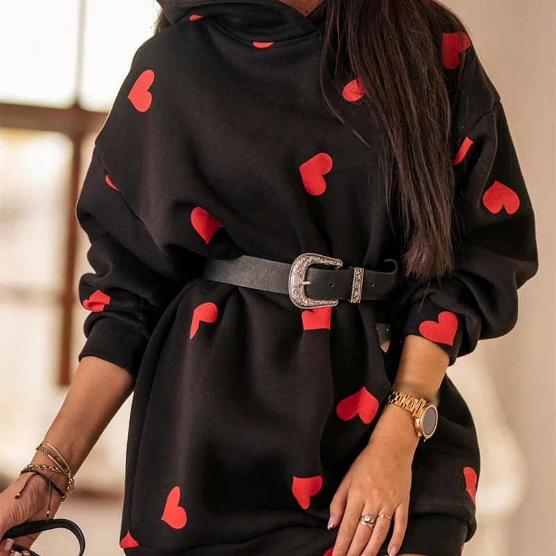 

Printed Heart Long Sleeve Women's Hoodie Loose Fashion Female Hoodies 2021 New Spring Streetwear Korean Lady Hooded Sweatshirt
