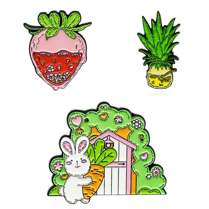 

Strawberry Pineapple Carrot Anime Women Badges Lapel Pins Fashion Anime Enamel Brooches On Backpack Cute Decorative Hijab Pins