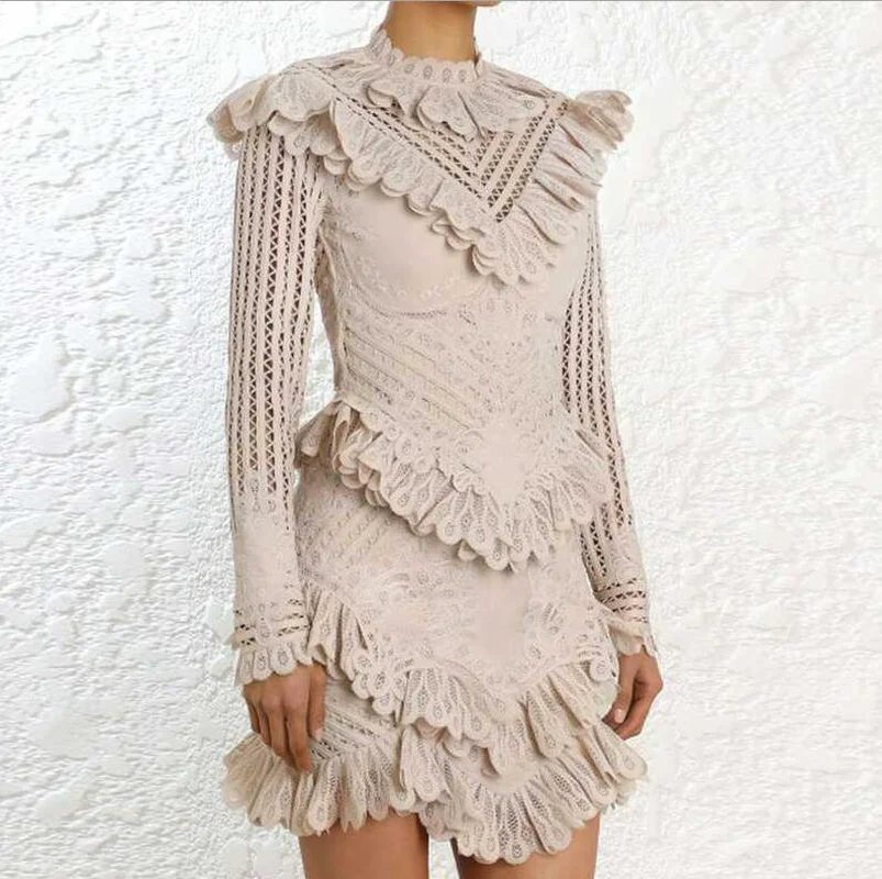 2019 Европейское модное винтажное кружевное вечернее платье со стоячим воротником