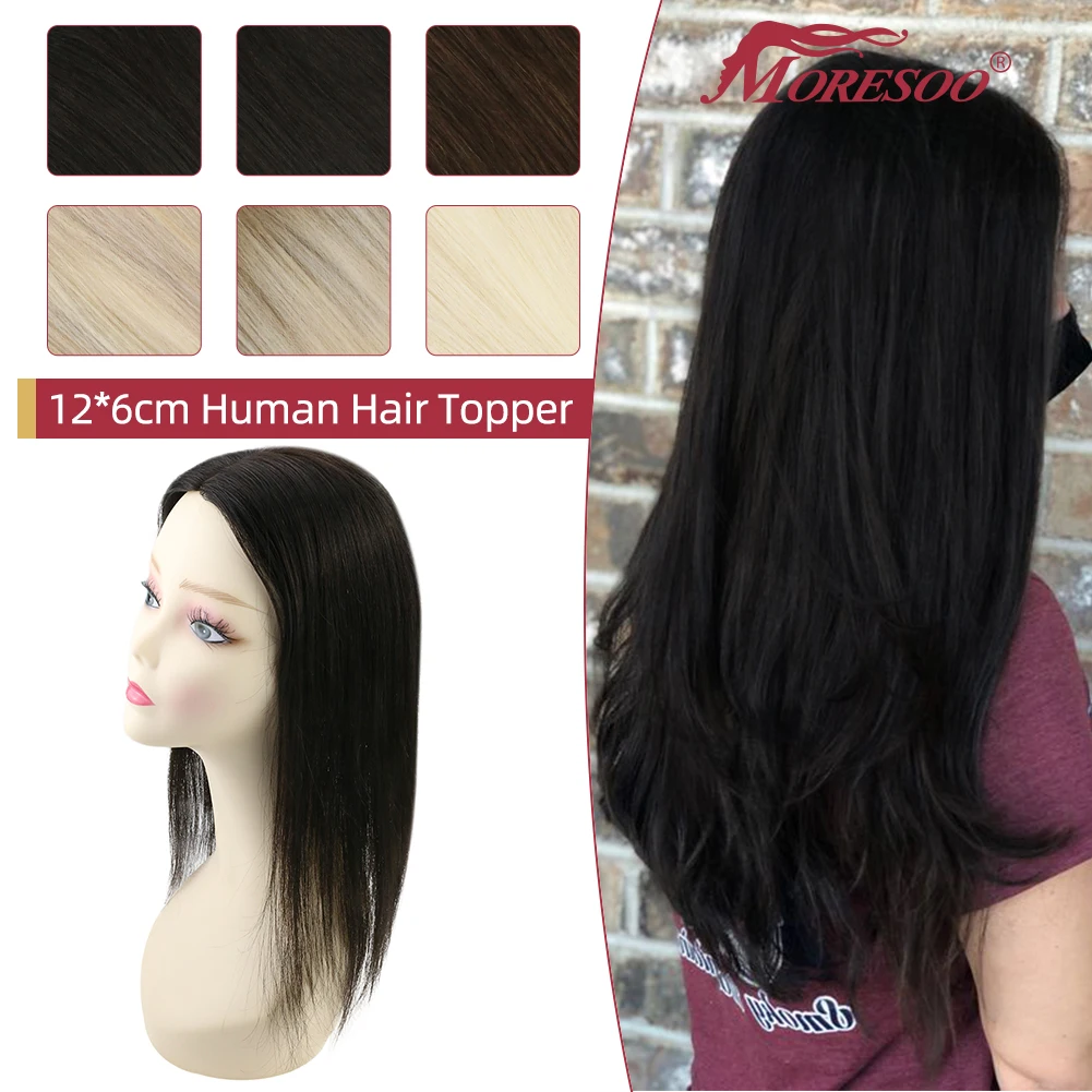 Moresoo Human Hair Toppers Clip in Machine Remy Brazilian Hair 150% Density Hand Made Mono Base Hair Piece for Women Straight