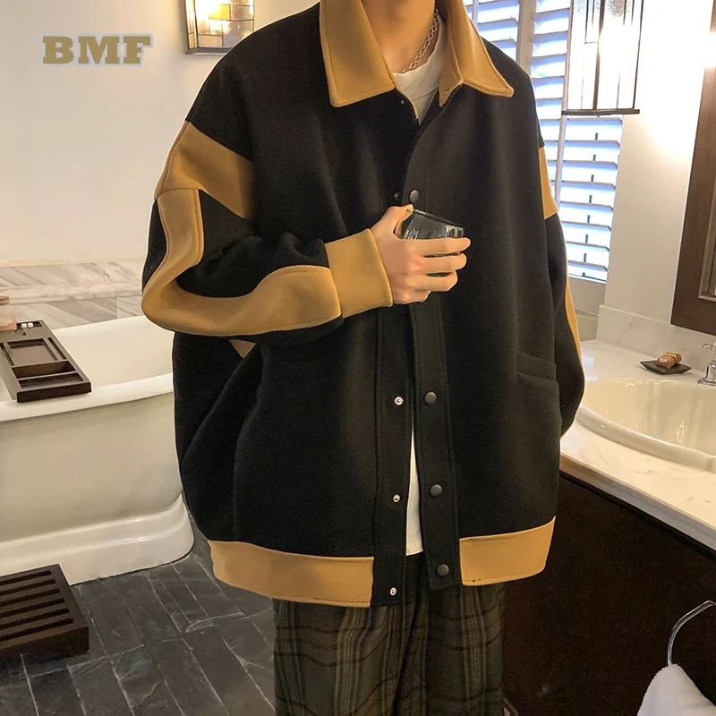 

European American Hip Hop Autumn Winter Plus Size Woolen Coat Oversize Loose Jacket Korean Streetwear Couple Clothes Fashion Top