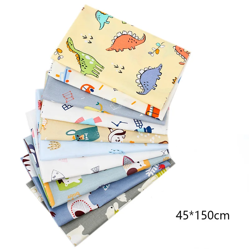 

100% Cotton Fabric for Dress Kid Cartoon Elephant Dinosaur Cloth Sheet Designer Fabric Sewing Patches Home Textile 45*150cm 1pc