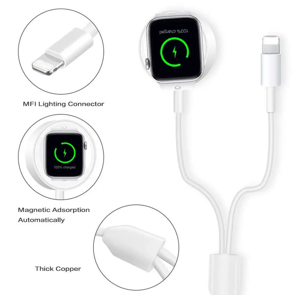 3 in 1 Wireless Charger for Apple Watch 1 2 3 4 Quick Charger 1.2 USB Cable for iPhone X Xs 8 Plus iPod USB Data Cable