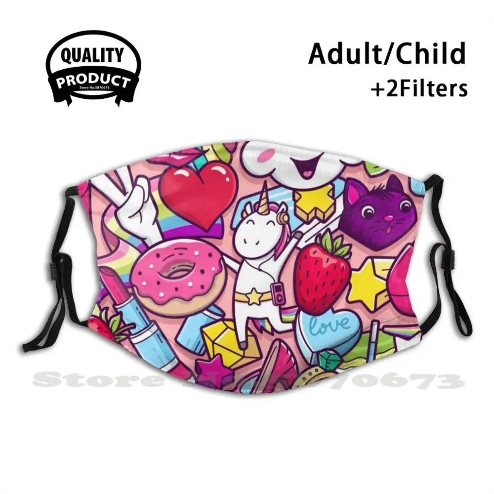 

Милый единорог, розовый узор, детская маска для лица, моющийся фильтр, летняя Горячая Распродажа, маски для рта, милая Радуга, кавайная магия