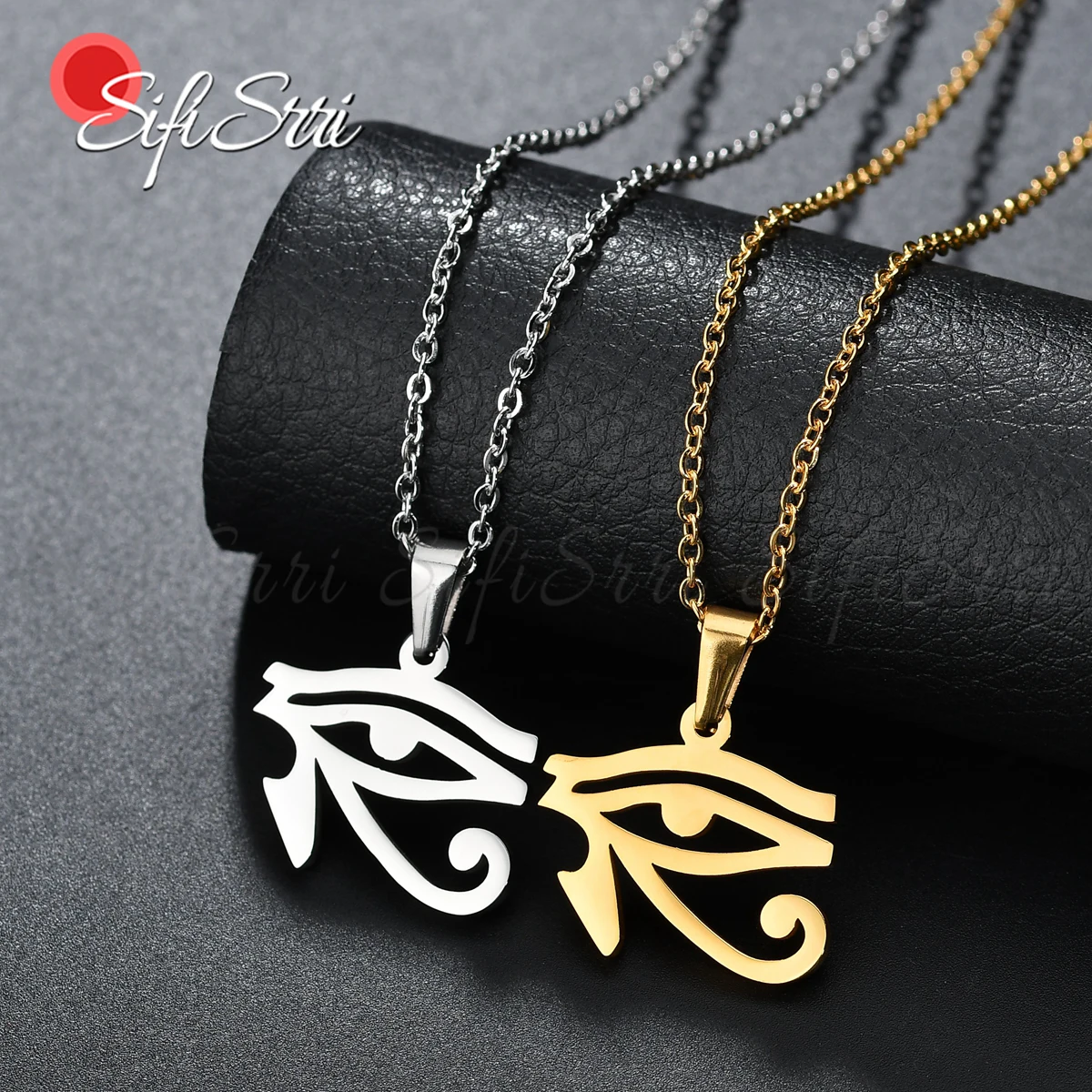 Sifisrri New Minimalistic Ancient Evil Eyes Of Horus Necklaces For Women Men Stainless Steel Pendant Greek Letter Jewelry Gift