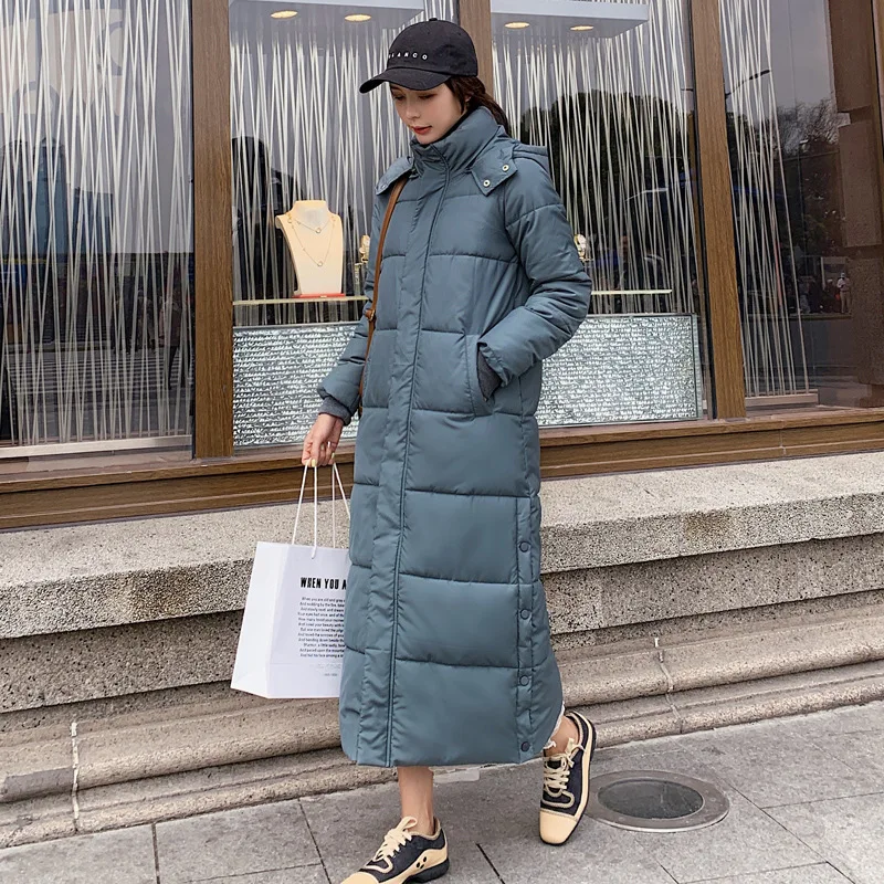 Парка, пальто, удлиненная зимняя куртка для женщин, Макси Длинная с капюшоном размера плюс, женская теплая Толстая, женская одежда, модная верхняя одежда из хлопка