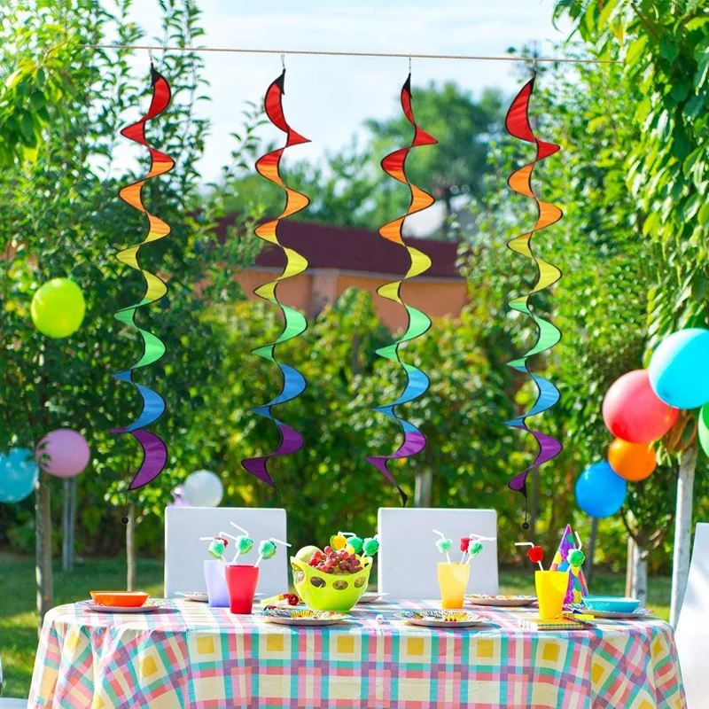 

4 Pieces 57 Inch Rainbow Curlie Spinner Rainbow Wind Spinner Colorful Hanging Wind Twister for Outdoor Indoor Decoration