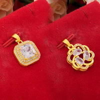 squareflower shaped halo pendant chain necklace women girl yellow gold filled charm jewelry