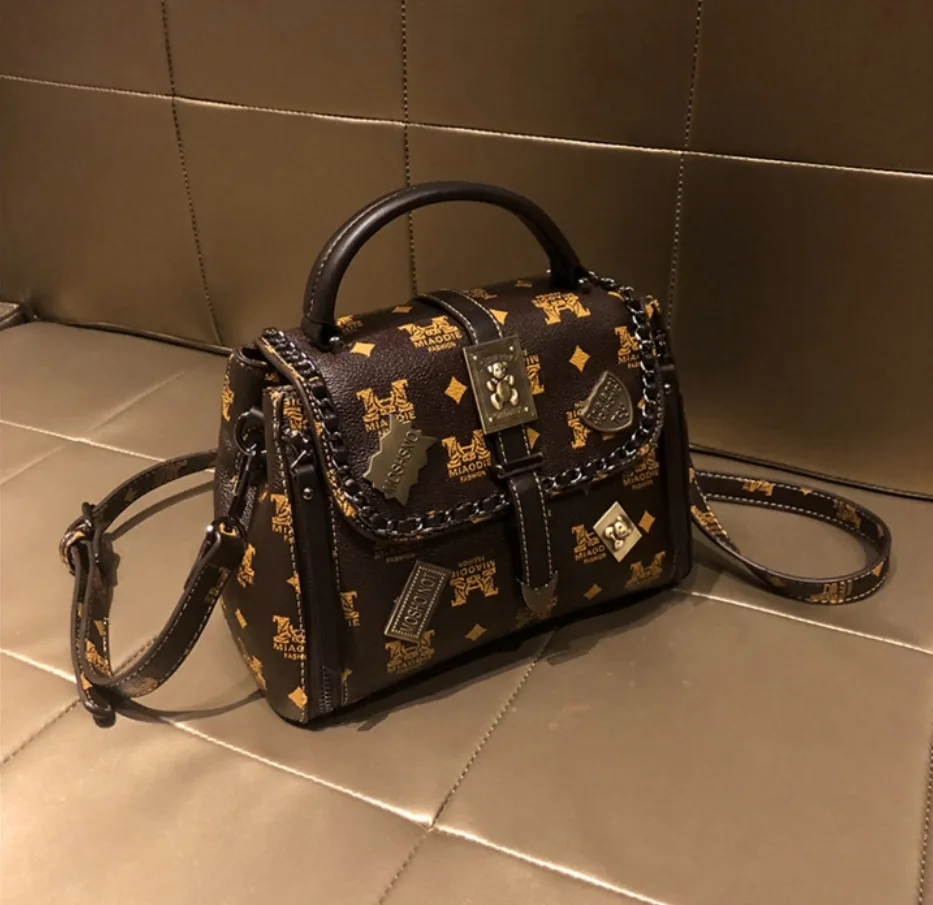 

Женская сумка из натуральной кожи, универсальная сумка на одно плечо с геометрическим принтом в стиле ретро, 2021