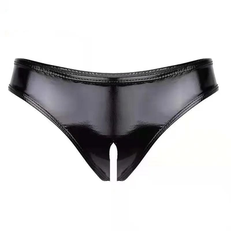

Womens Sissy Sexy Panties Erotic Lingerie Crotchless Briefs Underpants Wet Look Patent Leather Latex Panties Underwear Clubwear