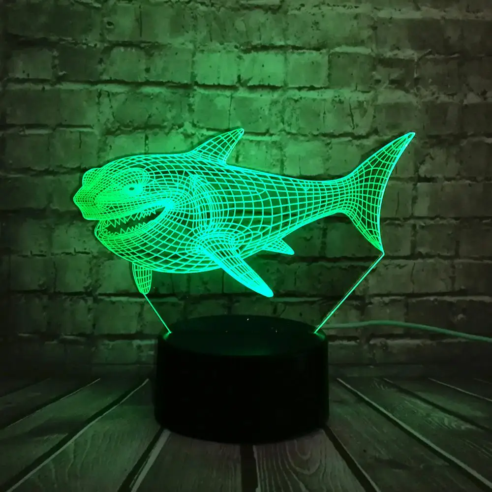 3D игрушка животное мультфильм жестокая акула USB светодиодный светильник Иллюзия