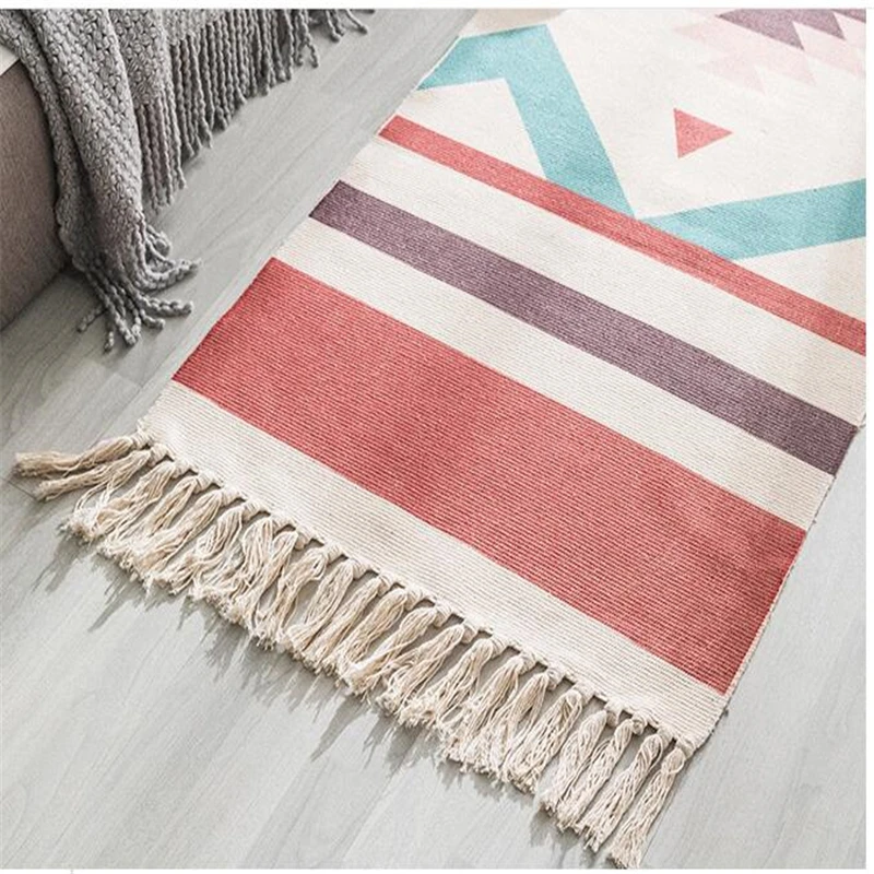 

National Style Cotton Linen Sofa Carpet Home Decor Hanging Cloth Balcony Kitchen Bedside Area Rug Soft Fashion Weave Doorway Mat