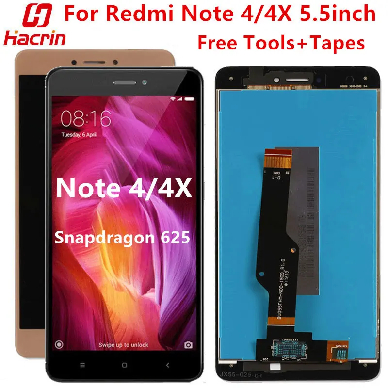 

Дисплейный модуль для Xiaomi Redmi Note 4, ЖК-дисплей + сенсорный экран с рамкой для Redmi Note 4X, Snapdragon 625, 5,5 дюйма