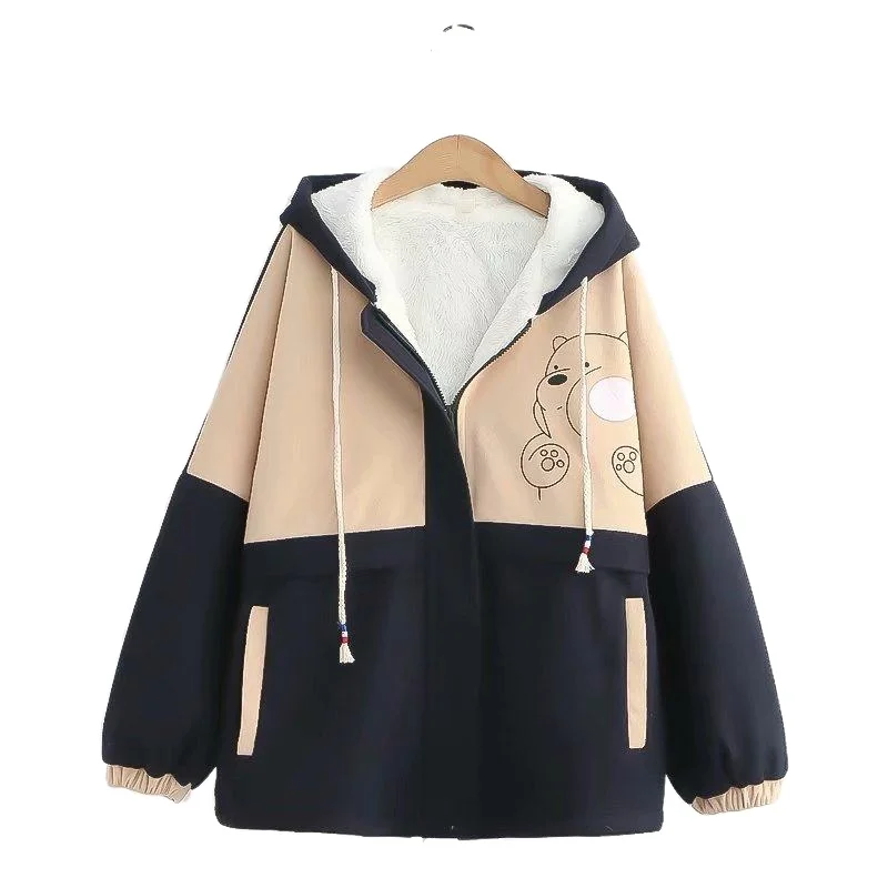 2020 Winter Sweet Korean Long Sleeved Cloak Type Women Jacket Hooded Coat Pocket Zipper Harajuku Woolen Outwear 2012302